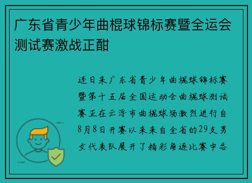 广东省青少年曲棍球锦标赛暨全运会测试赛激战正酣