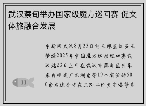 武汉蔡甸举办国家级魔方巡回赛 促文体旅融合发展